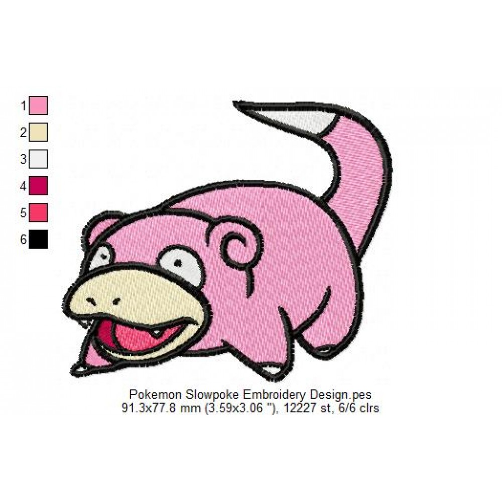 Pokemon Slowpoke Embroidery Design